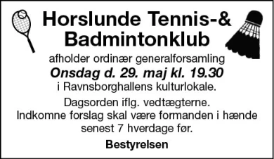 Annonce for  Horslunde Tennis&Badmin.klub