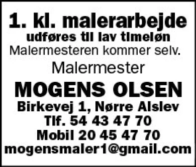 Annonce for  Malermester Mogens Olsen